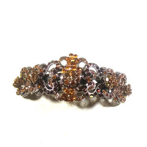 Amber Copper Color Tension Hair Barrette Flaw Missing Rhinestone